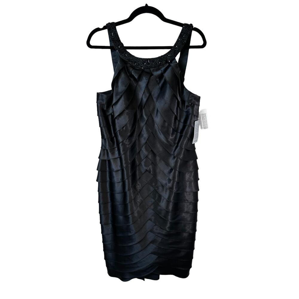NWT Alex Evenings Embellished Neck Tiered Cocktail Dress Black 14 Cocktail Glam